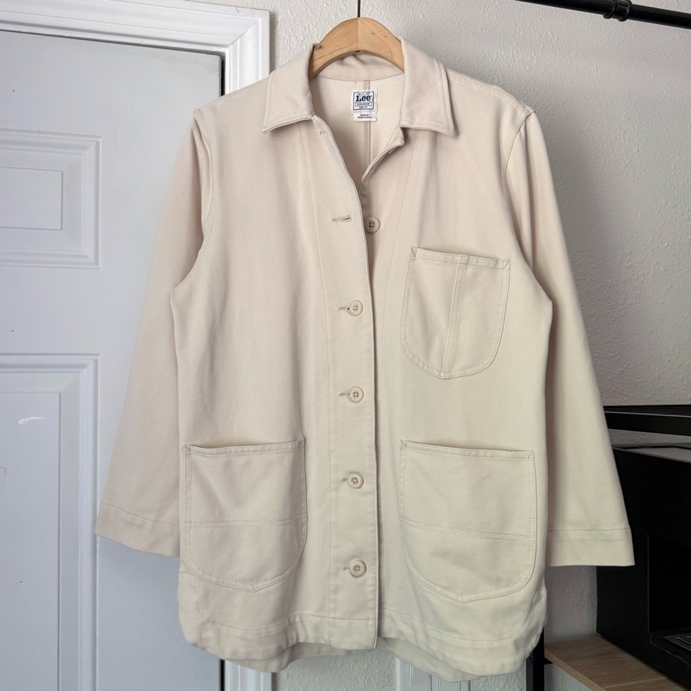 LEE workwear cream off white stretchy utility chore button up long sleeve jacket